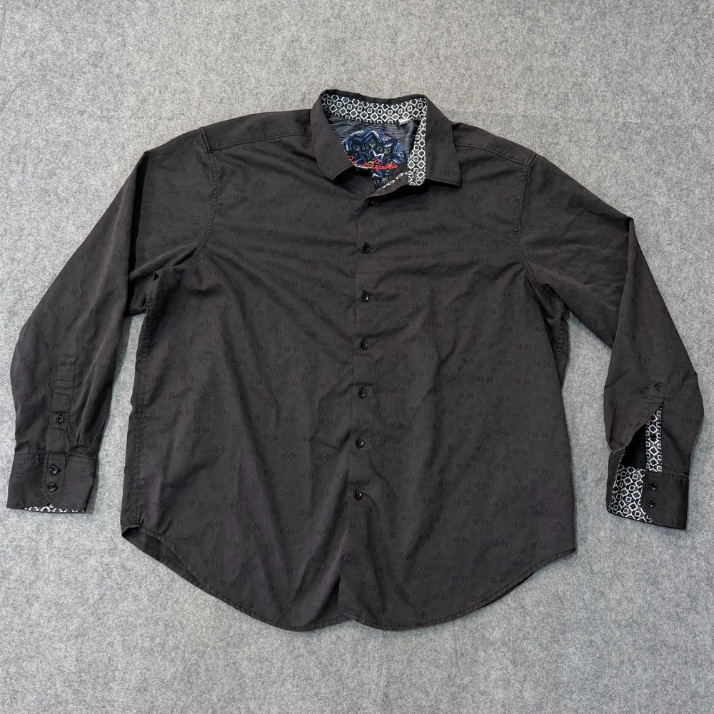 Robert Graham Black Damask Cotton Long Sleeve Button Down Shirt Men's Size 1XL
